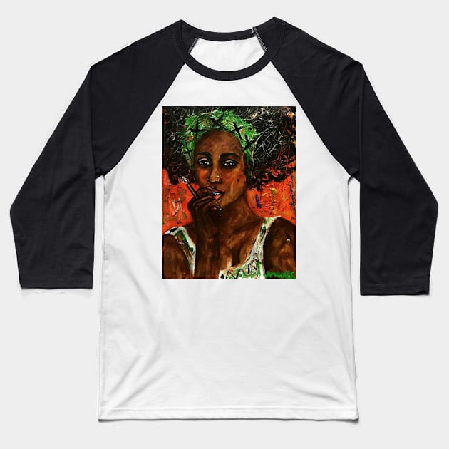 Smoking lady 26 Baseball T-Shirt by amoxes